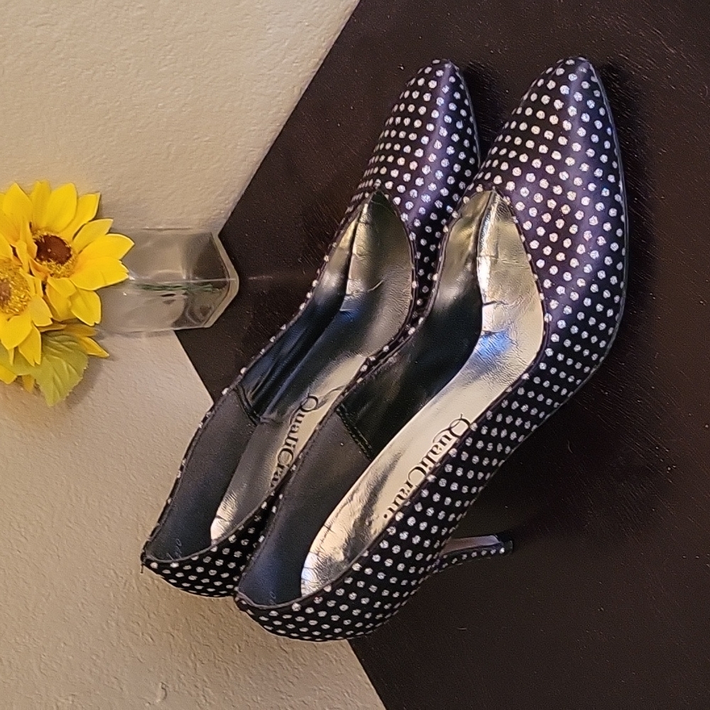 QualiCraft Black Silver Glitter Polka Dot Heels Size 10